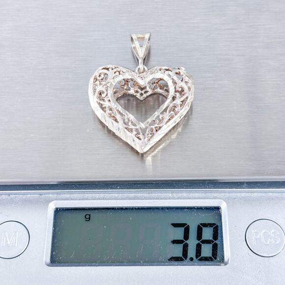 Vintage Sterling Silver 925 Filigree Heart Pendant - Picture 6 of 10